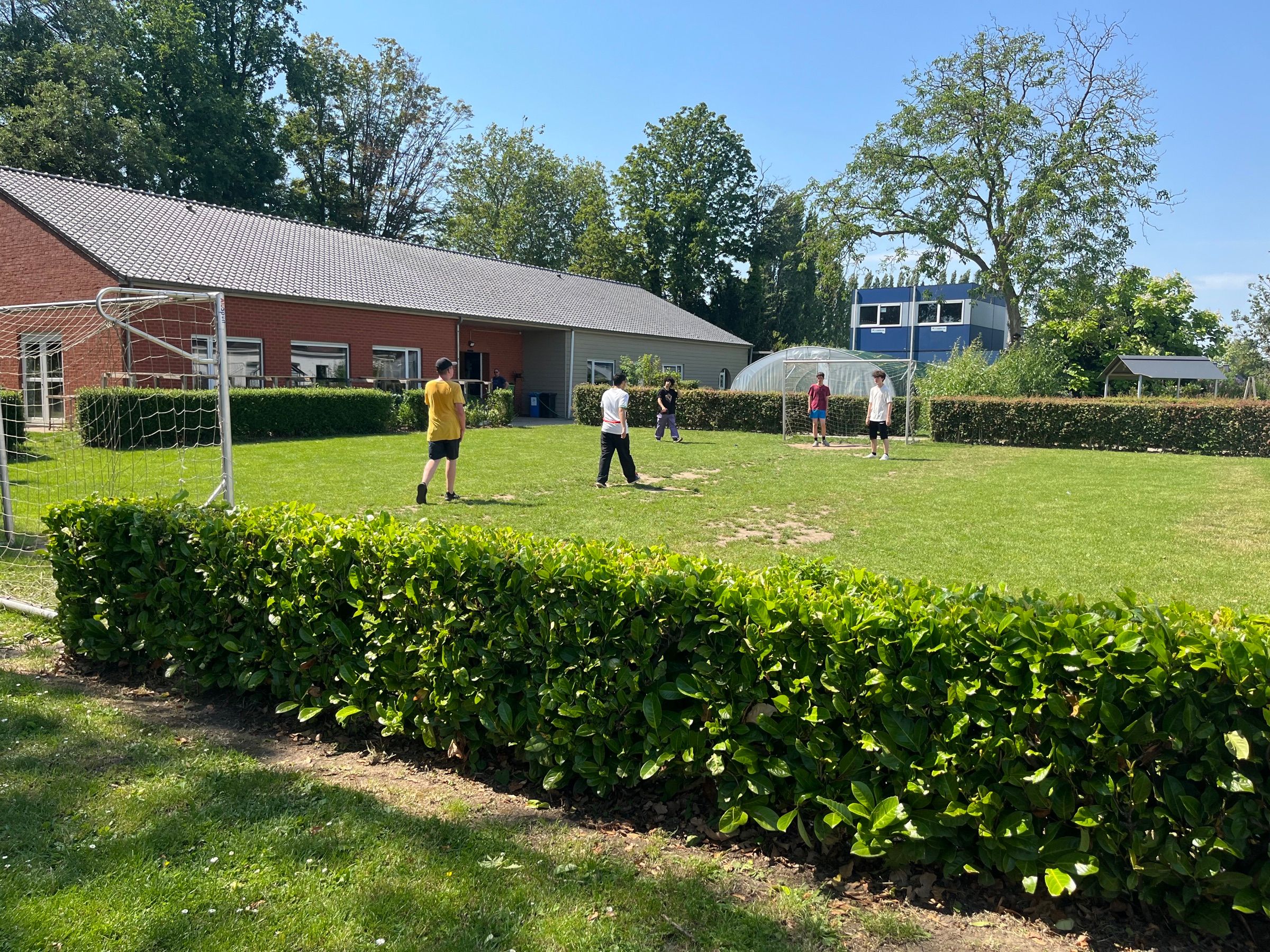 Terrain de football du Trieux A, bordé par la haie